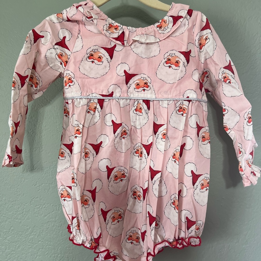 Pink Chicken Santa Print Kids One Piece - Pink and Red